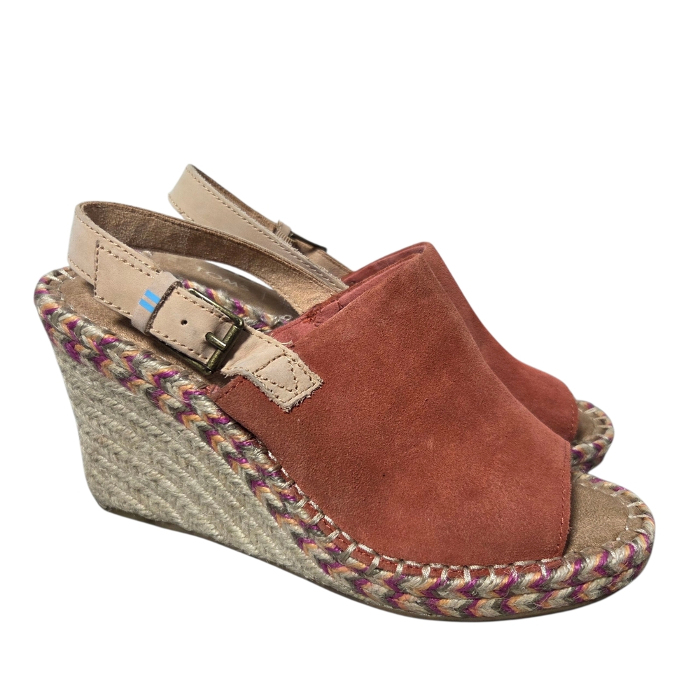 TOMS Monica Slingback Wedge Sandal  Size 7.5 Spice Suede Leather Espadrille